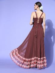 Charming Women Brown Trible Printed Top & Skirt - Image 3