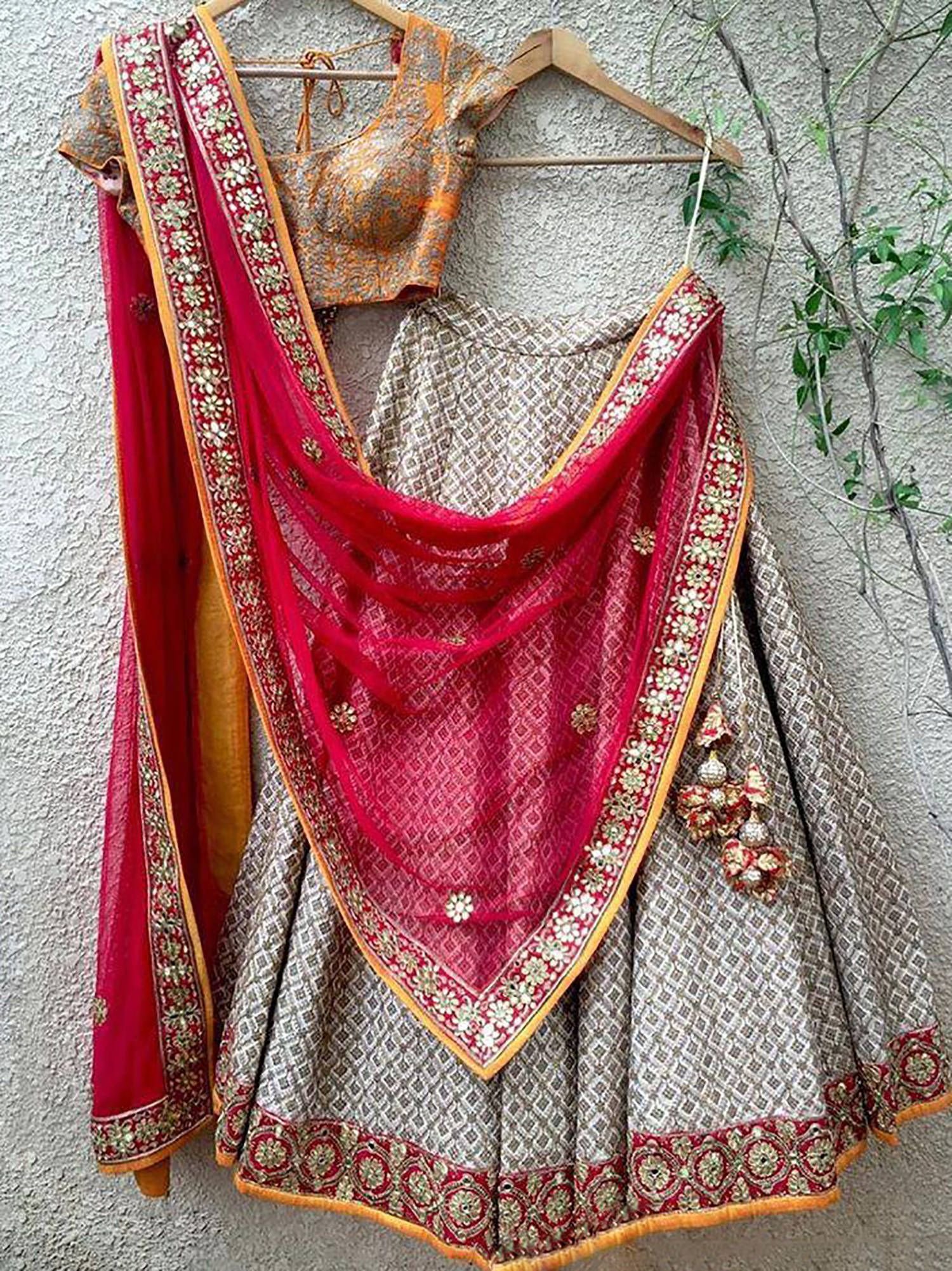 Grey Embroidered Taffeta Silk Wedding Wear Lehenga Choli