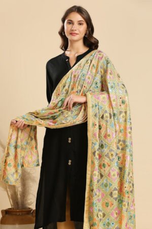 Multicoloured Embellished Phulkari Chiffon Dupatta