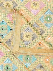 Multicoloured Embellished Phulkari Chiffon Dupatta - Image 3