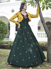 Green Cotton Partywear Gown - Image 3