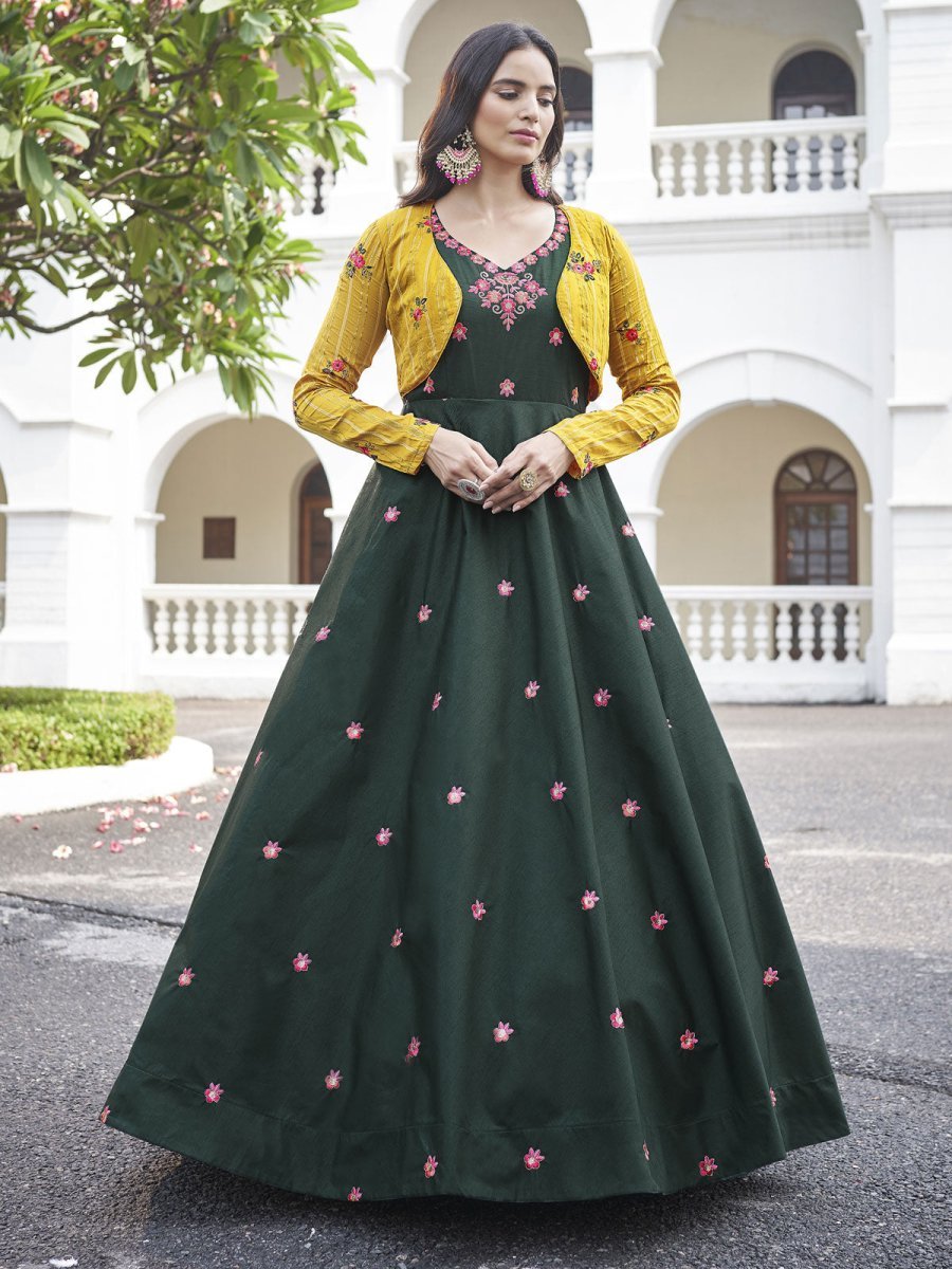 Green Cotton Partywear Gown