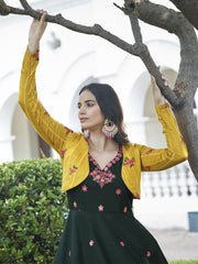 Green Cotton Partywear Gown - Image 4