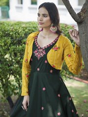Green Cotton Partywear Gown - Image 2