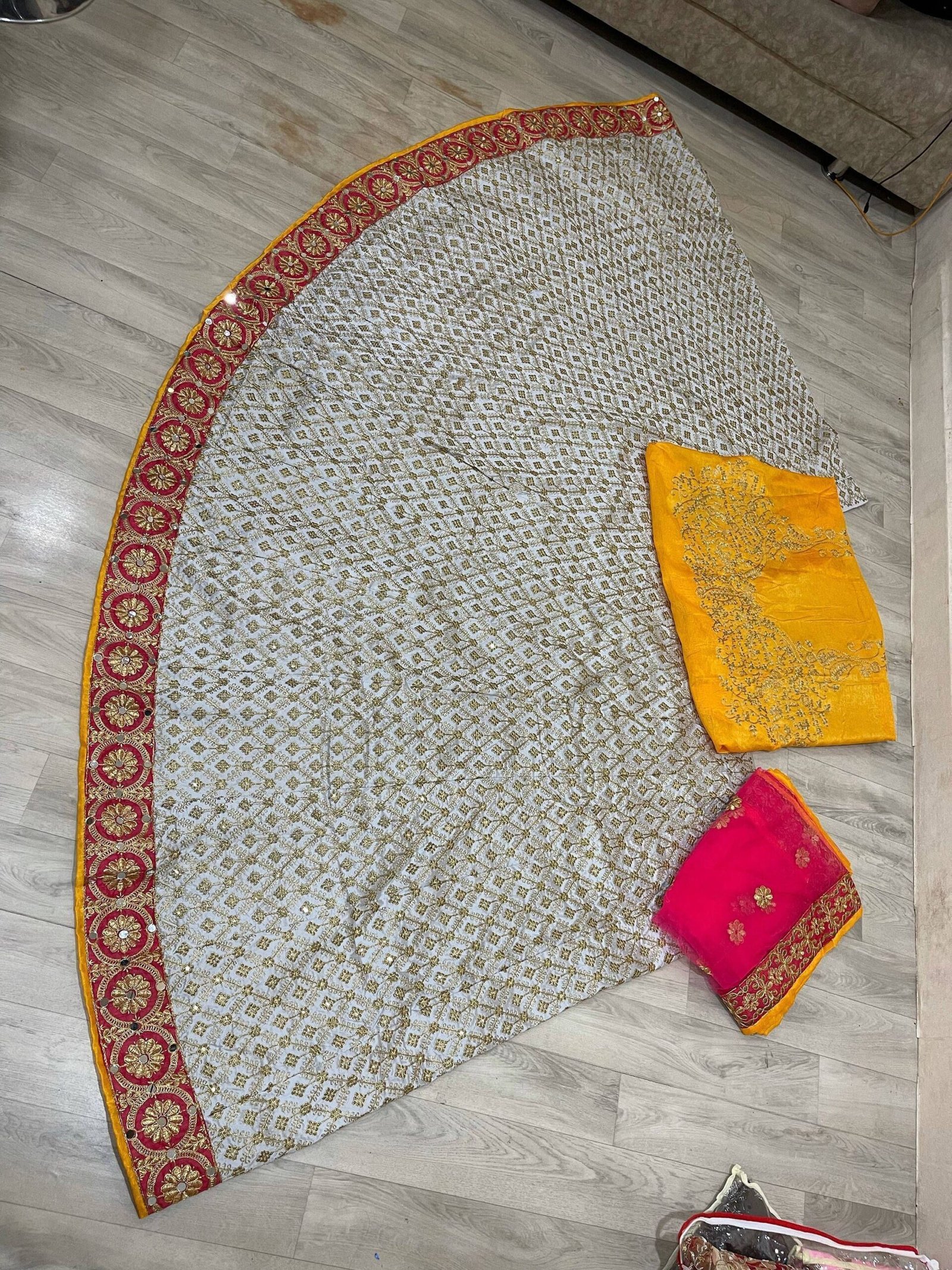 Grey Embroidered Taffeta Silk Wedding Wear Lehenga Choli - Image 2