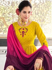 Lime Green Embroidered Partywear Sharara-Style-Suit - Image 4