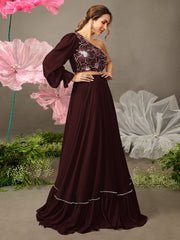 Malaika Arora Style Brown One Shoulder Top & Skirt - Image 2