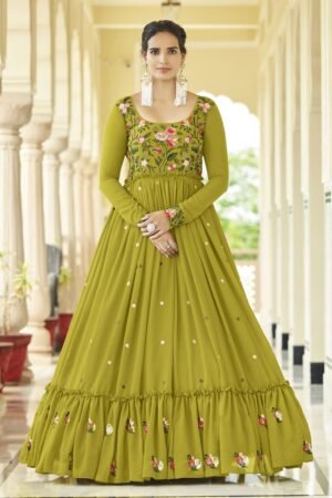 Outstanding Green Georgette Wedding Gown