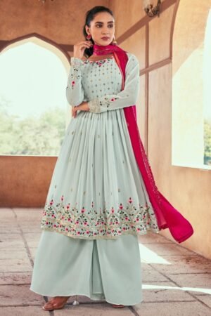 Sky Blue Georgette Partywear Palazzo-Suit