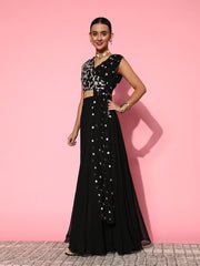 Women Black Embroidered Top & Skirt