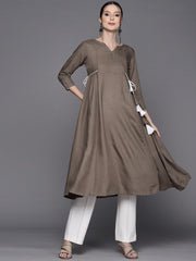 Women Brown Solid Angrakha Kurta