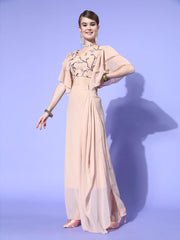 Women Cream Embellished Top with Solid Skirt