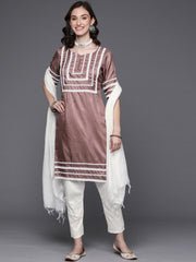 Women Mauve Yoke Design Kurta with Trousers & With Dupatta