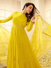 Malaika Arora Yellow Floral Thread Georgette Dupatta