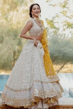 Kiara Advani Inspired White Embroidered Georgette Bridal Lehenga Choli