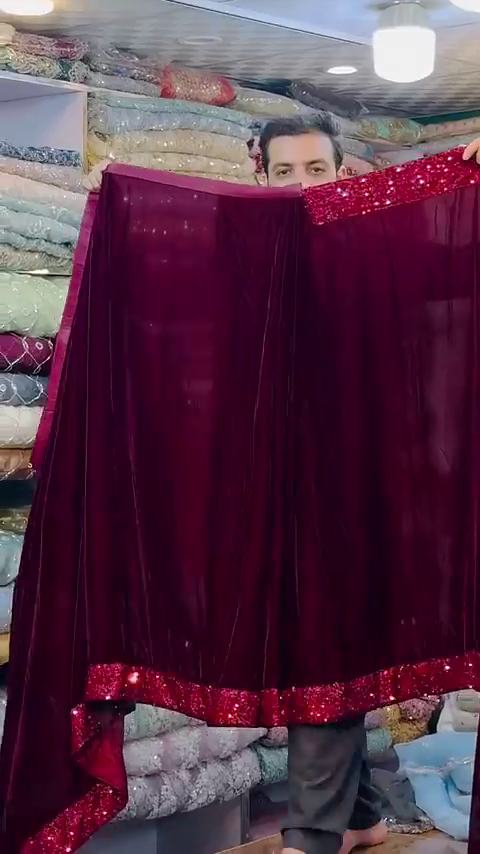 Women Bollywood Velvet Embellished Saree with Blouse - Image 3