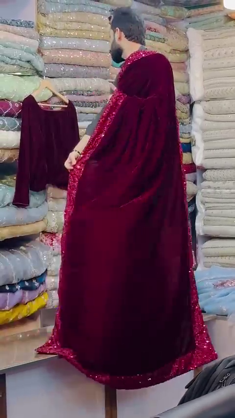 Women Bollywood Velvet Embellished Saree with Blouse - Image 2