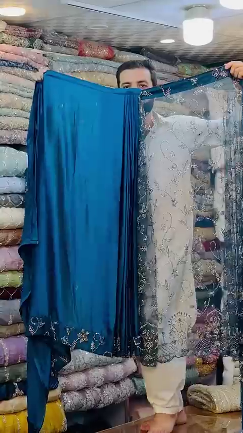 Blue Embroidery Thread Sequance Work Womens Saree - Image 3