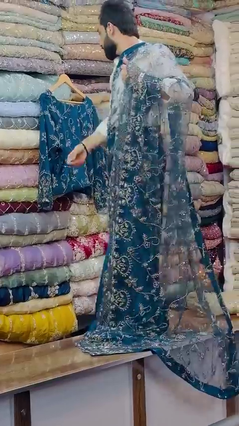 Blue Embroidery Thread Sequance Work Womens Saree - Image 2