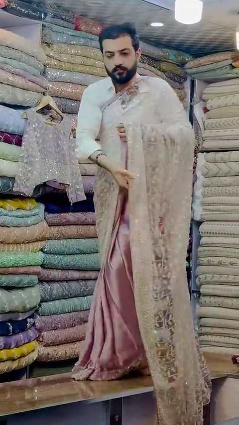 Rose Gold Embroidery Thread Sequance Work Womens Saree - Image 2