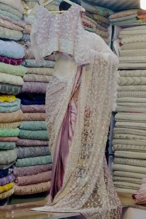 Rose Gold Embroidery Thread Sequance Work Womens Saree