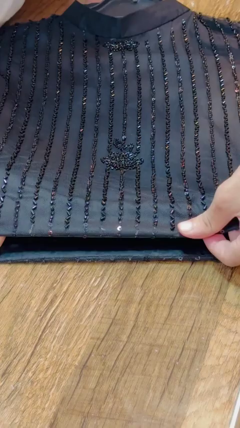 Women's Ready to Wear Plain Black Satin Silk 1 Minute Pre Pleated Saree With Black stitched Blouse - Image 2