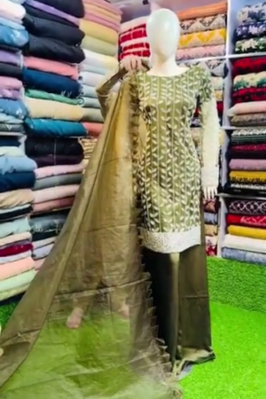 A green floral georgette silk dress with a dupatta is a stunning choice with Indian tradition