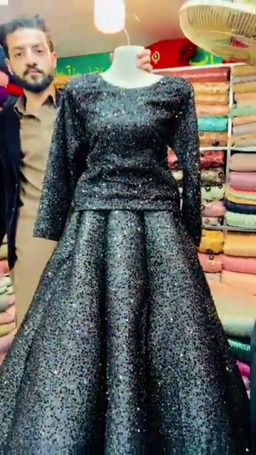 Designer Black Gown with Glittered Full Sleeves - Image 2