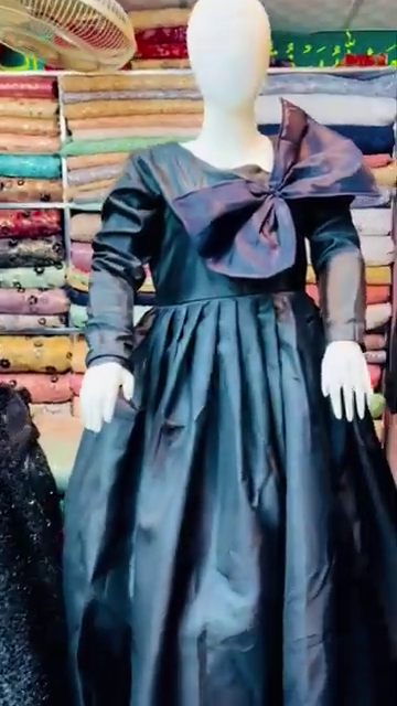 Designer Black Gown with Glittered Full Sleeves - Image 3