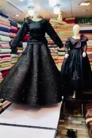 Designer Black Gown with Glittered Full Sleeves