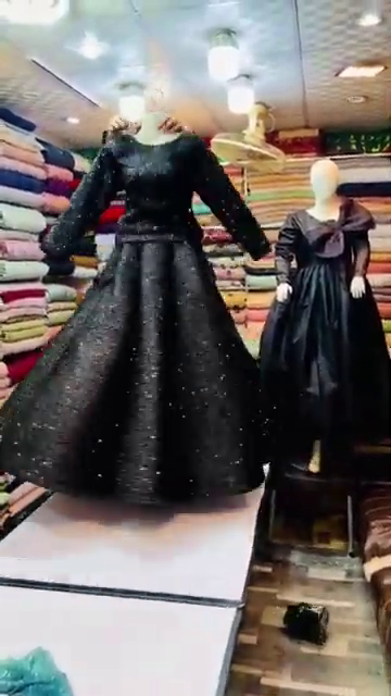 Designer Black Gown with Glittered Full Sleeves
