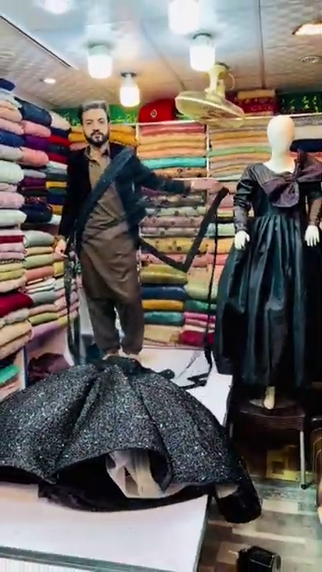 Designer Black Gown with Glittered Full Sleeves - Image 4