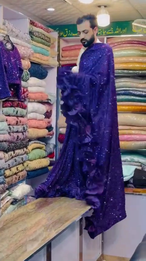 Purple Georgette designer Saree with all over seqwance work and blouse - Image 4