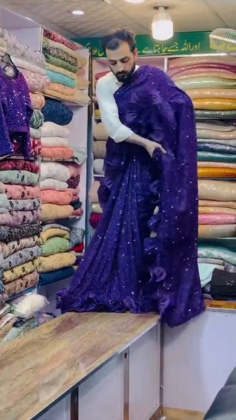 Purple Georgette designer Saree with all over seqwance work and blouse - Image 2