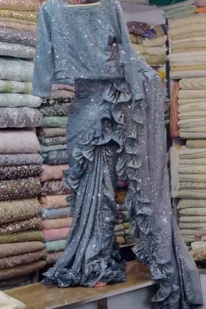 Grey Georgette designer Saree with all over seqwance work and blouse