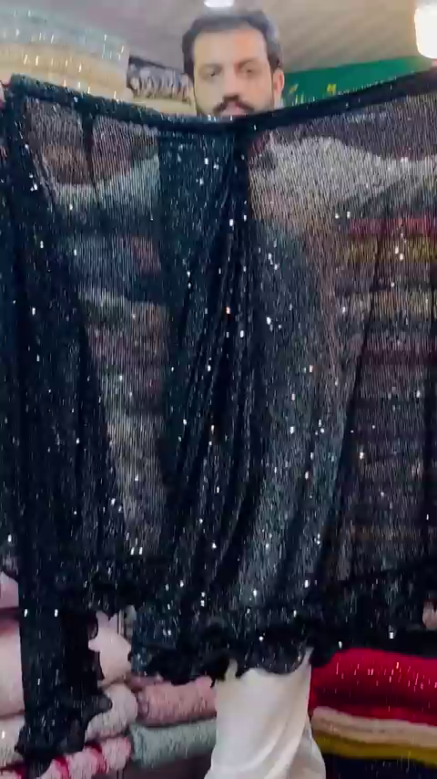 Black Georgette designer Saree with all over seqwance work and blouse - Image 3