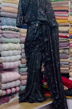 Black Georgette designer Saree with all over seqwance work and blouse