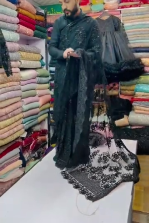 Women's Soft Net Embroidered Sequence Work Black Saree