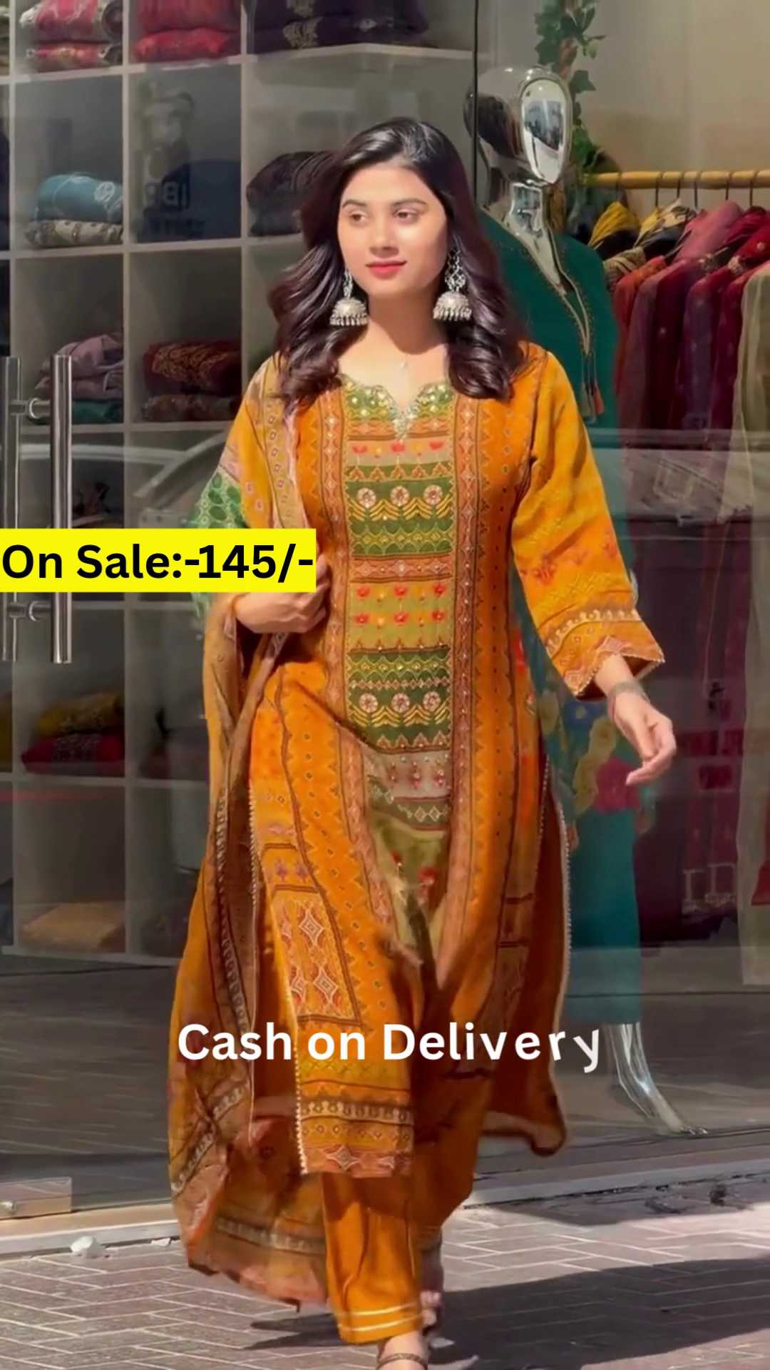 mustard and green ethnic printed suit with intricate embroidery and matching dupatta, perfect for festive and casual occasions