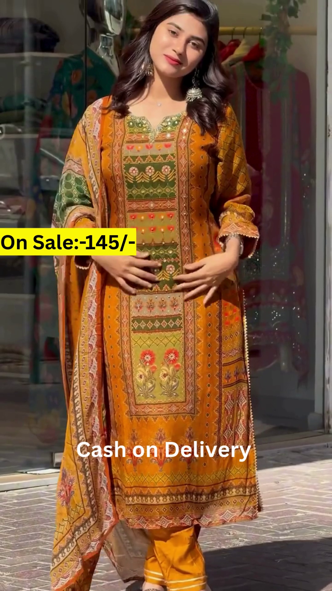 mustard and green ethnic printed suit with intricate embroidery and matching dupatta, perfect for festive and casual occasions - Image 2