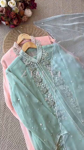 Exquisite Silk Suit Ensemble Featuring Intricate Mirror and Zari Embroidery, Paired with a Coordinated Dupatta – Ideal for Festive and Traditional Occasions
