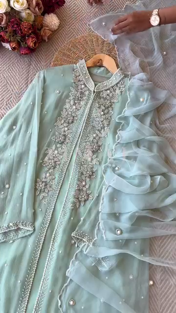 Exquisite Silk Suit Ensemble Featuring Intricate Mirror and Zari Embroidery, Paired with a Coordinated Dupatta – Ideal for Festive and Traditional Occasions - Image 3