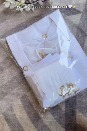 White Georgette Embroidered Straight-Cut Salwar Suit Set with Pearl and Floral Detailing, Matching Churidar Bottom and Dupatta – Perfect for Festive and Traditional Occasions