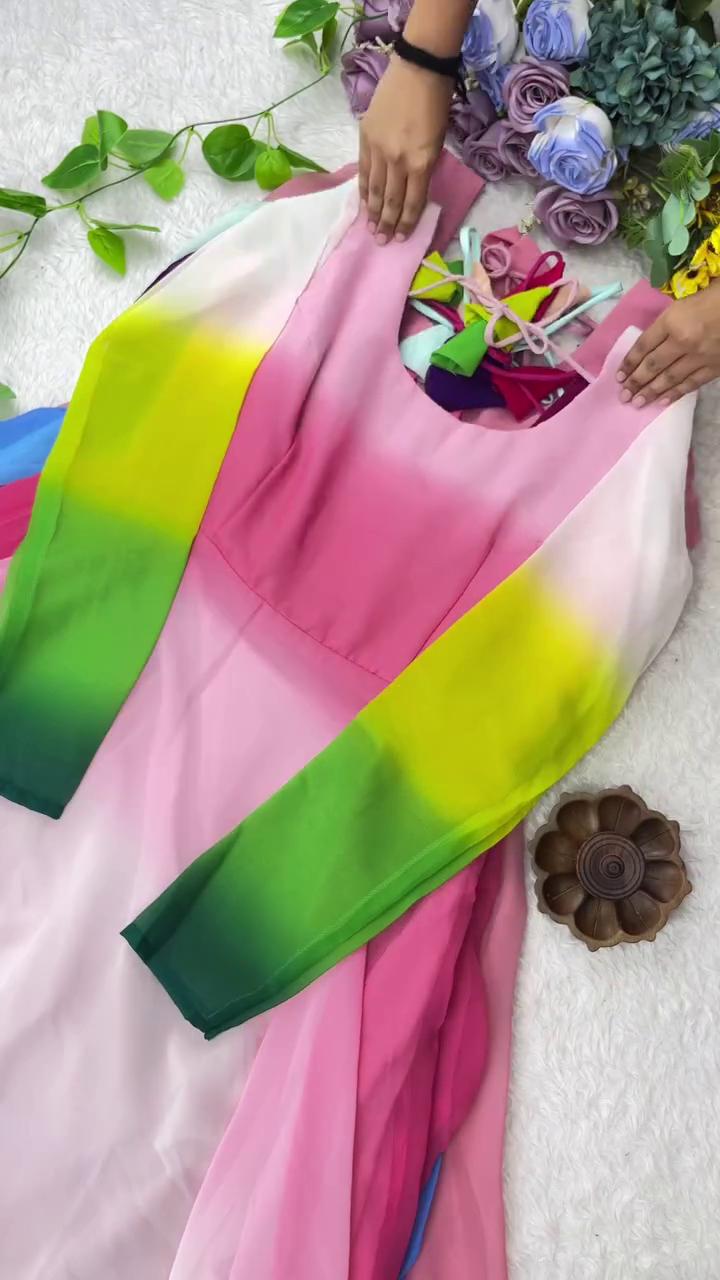 Ombre and Solid Color Anarkali Suit Set with Matching Dupatta, Featuring Soft Georgette Fabric, Stylish Neck Design, and Multiple Vibrant Color Options – Perfect for Festive, Wedding, and Party Wear - Image 2