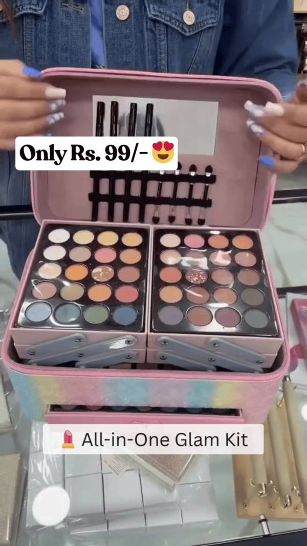 All-in-One Glam Makeup Kit with Built-in Mirror, Multi-Layer Cosmetic Organizer Box Featuring Eyeshadows, Blushes, Lip Colors, Highlighters, and Applicators in a Stylish Rainbow Travel Case - Image 2