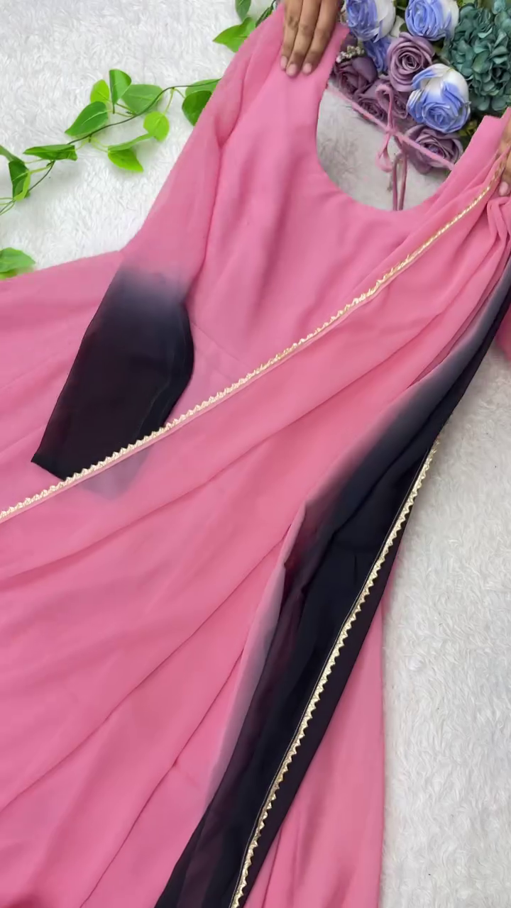 Ombre and Solid Color Anarkali Suit Set with Matching Dupatta, Featuring Soft Georgette Fabric, Stylish Neck Design, and Multiple Vibrant Color Options – Perfect for Festive, Wedding, and Party Wear - Image 3