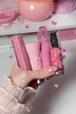 Romantic Pink Glossy Lip Tint & Balm Collection – Dewy Full Water Tint, Soft Matte Finish, and High-Shine Gloss Set – Long-Lasting Moisturizing Lipsticks for a Cute, Feminine Look