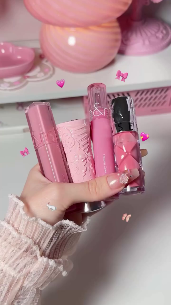 Romantic Pink Glossy Lip Tint & Balm Collection – Dewy Full Water Tint, Soft Matte Finish, and High-Shine Gloss Set – Long-Lasting Moisturizing Lipsticks for a Cute, Feminine Look