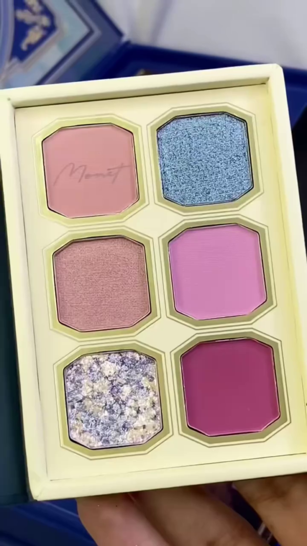 Monet-Inspired 6-Pan Eyeshadow Palette Featuring Soft Mattes, Rich Shimmers & Multichrome Glitters in Romantic Rosy and Cool-Toned Shades