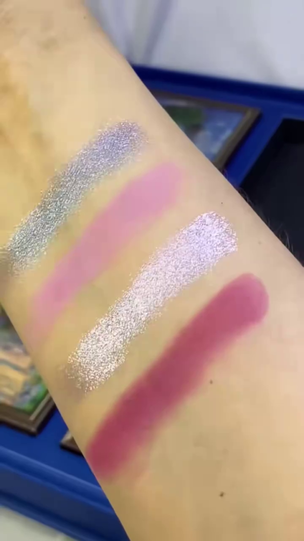 Monet-Inspired 6-Pan Eyeshadow Palette Featuring Soft Mattes, Rich Shimmers & Multichrome Glitters in Romantic Rosy and Cool-Toned Shades - Image 2